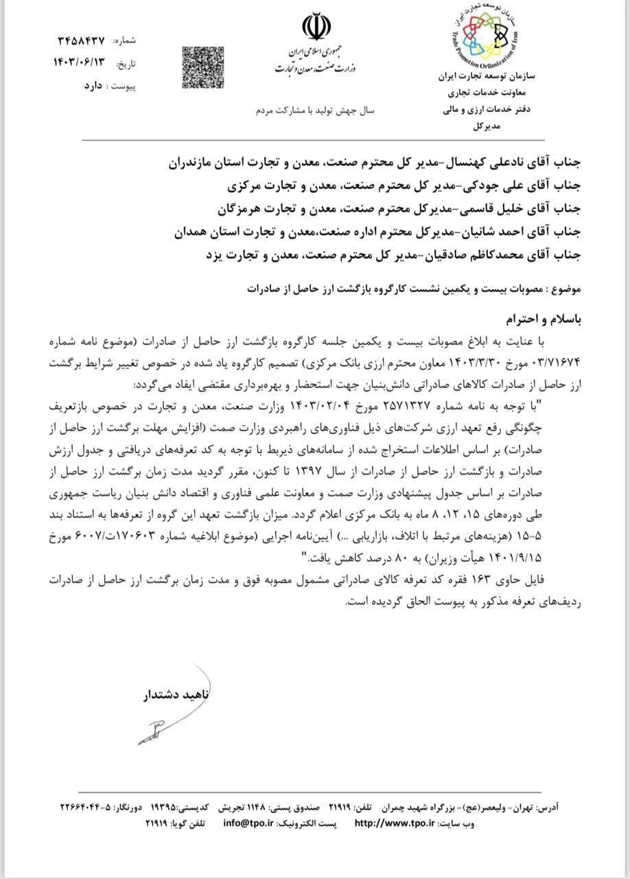 تغییر در مهلت بازگشت ارز صادراتی صادرات دانش بنیان 